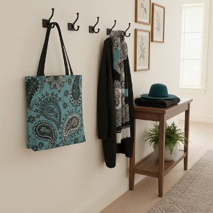 Bolso De Tela paisley verde teal oscuro