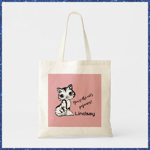 Bolso De Tela Pajamas de gato lindo y rosado