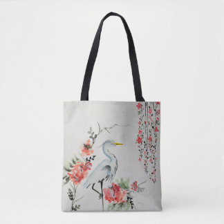 Bolso De Tela pájaro asiático hermoso de la grúa