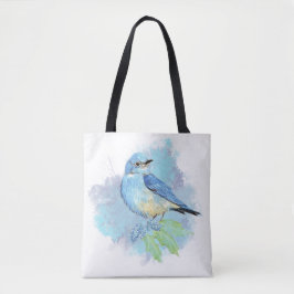 Bolso De Tela Pájaro Azul Acuarela Arte de jardín azul bonito