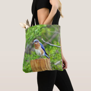 Bolso De Tela Pájaro azul en una valla
