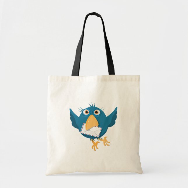 Bolso De Tela Pájaro azul que sostiene un sobre (Frente)