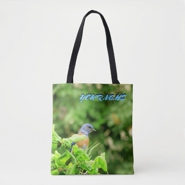 Bolso De Tela Pájaro azul y su nombre (Anverso)