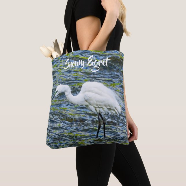 Bolso De Tela Pájaro blanco Egret Green Lake (Detalle)