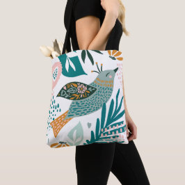 Bolso De Tela Pájaro bohemio con los modelos botánicos florales