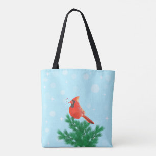 Bolso De Tela pájaro cardenal y bayas silvestres sobre azul clar