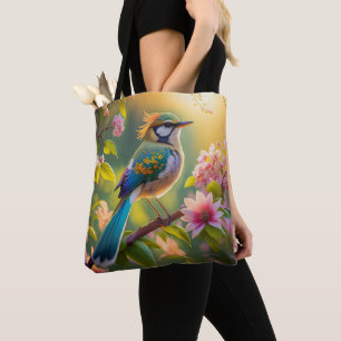 Bolso De Tela Pájaro de la Fantasía Verde azulada con Cabecera V