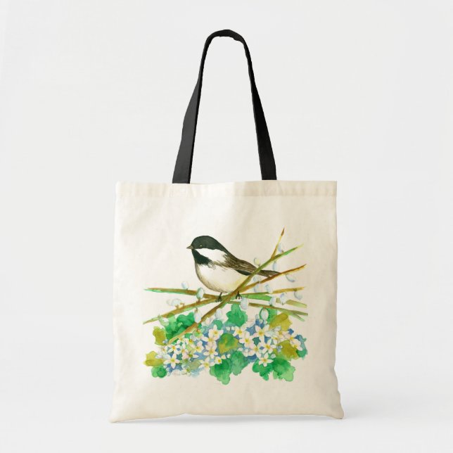 Bolso De Tela Pájaro de pollo puede Flor Catkins Ramas Willow (Frente)