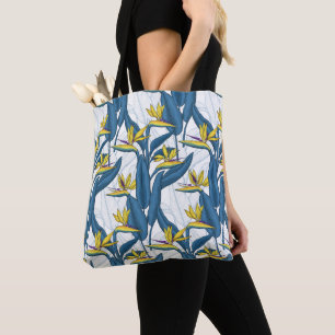 Bolso De Tela Pájaro del paraíso flores en blanco