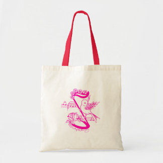 Bolso De Tela Pájaro en una nota musical con flores rosa