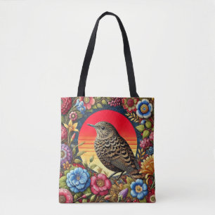 Bolso De Tela Pájaro entre flores coloridas