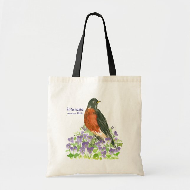 Bolso De Tela Pájaro estatal Robin Wisconsin estadounidense (Frente)