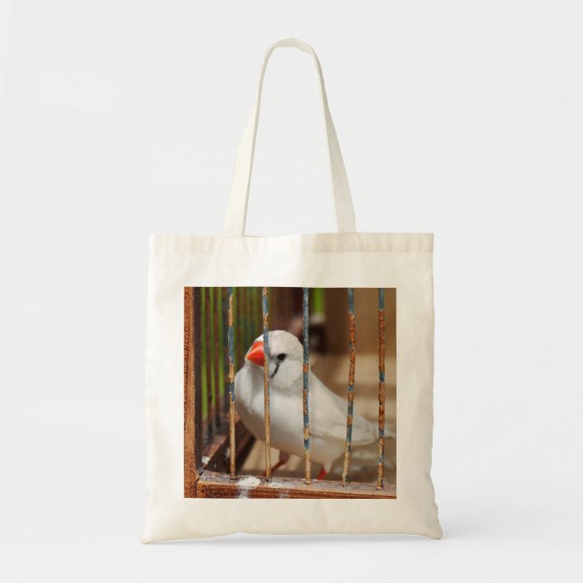 Bolso De Tela Pájaro finco blanco en jaula (Frente)