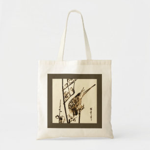 Bolso De Tela Pájaro japonés en una sucursal - marrón y beige