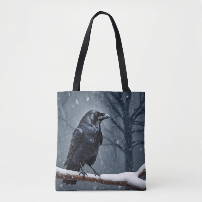 Bolso De Tela Pájaro negro oscuro de raven (Anverso)