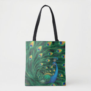 Bolso De Tela Pájaro Pavo Real Azul