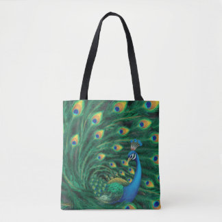 Bolso De Tela Pájaro Pavo Real Azul