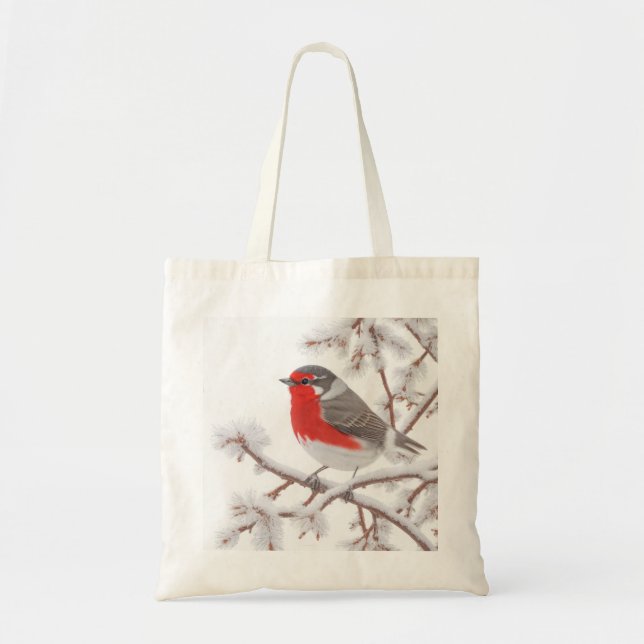 Bolso De Tela Pájaro Robin rojo en la nieve (Frente)