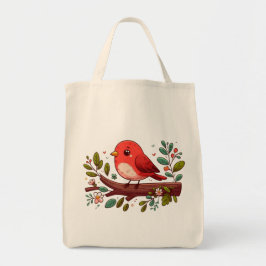 Bolso De Tela Pájaro rojo curado en una rama con flores