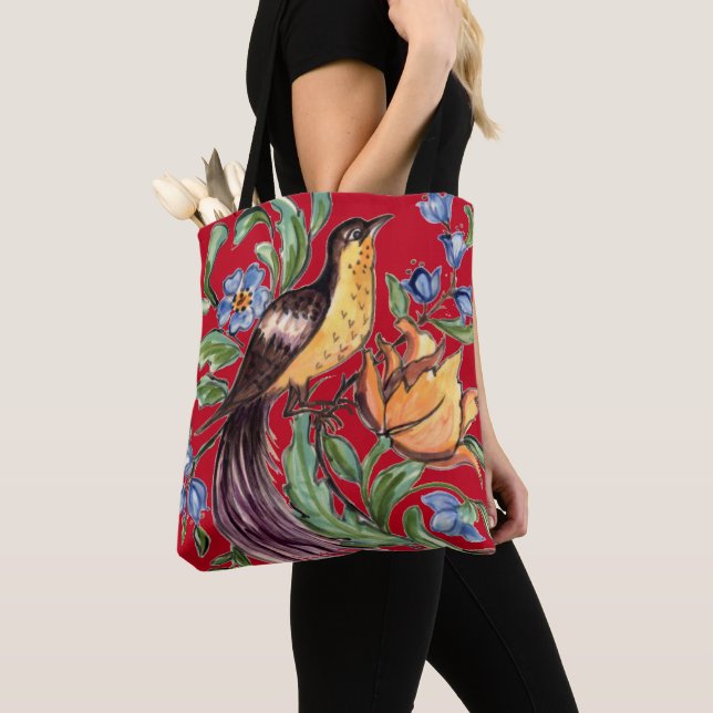 Bolso De Tela Pájaro rojo tropical del paraíso del arte folclóri (Detalle)