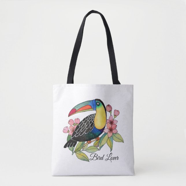 Bolso De Tela Pájaro Turco Acuático Con Flores (Anverso)