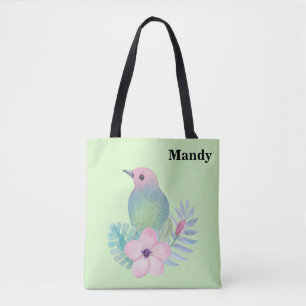 Bolso De Tela Pájaro y Flor de Acuarela