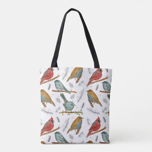 Bolso De Tela Pájaros acuáticos del Cardenal Bluebird Chickadee (Reverso)