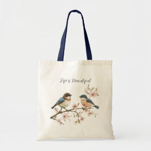 Bolso De Tela Pájaros Azules Flor de Cerezo Conejo Diente de Leó