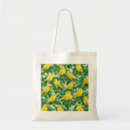 Bolso De Tela Pájaros Canarios Amarillos y Hojas Verdes Botánico