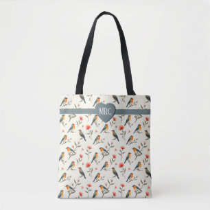 Bolso De Tela Pájaros cantores y flores