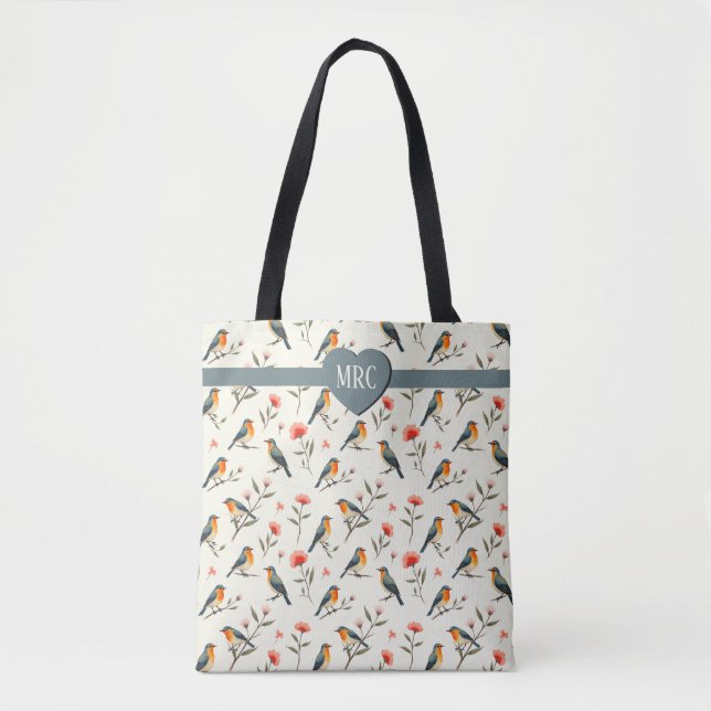 Bolso De Tela Pájaros cantores y flores (Anverso)