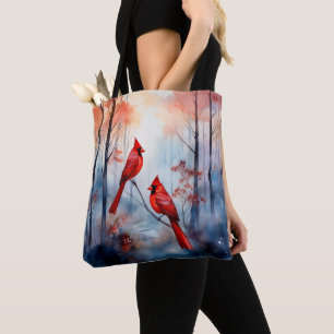 Bolso De Tela Pájaros Cardenales Rojos en un Bosque Brumoso