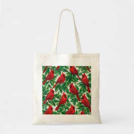 Bolso De Tela Pájaros Cardenales Rojos y Hojas Verdes Botánico