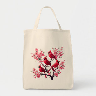 Bolso De Tela Pájaros del cardenal rojo Ave del árbol de cerezo