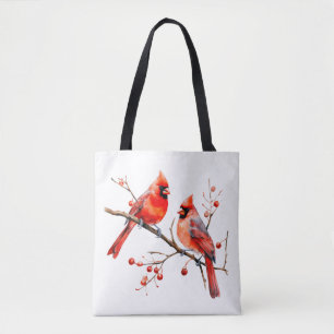 Bolso De Tela Pájaros del cardenal rojo en rama de árbol holly
