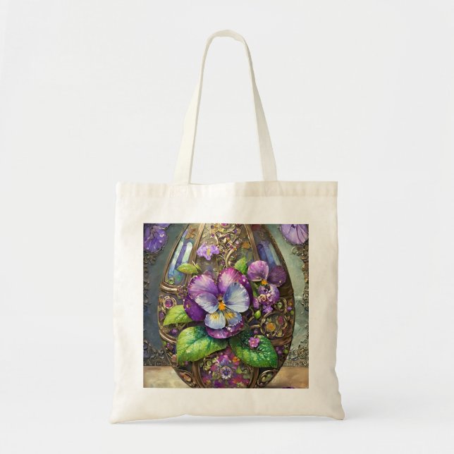 Bolso De Tela Pájaros en flor violan el huevo de Pascua (Frente)