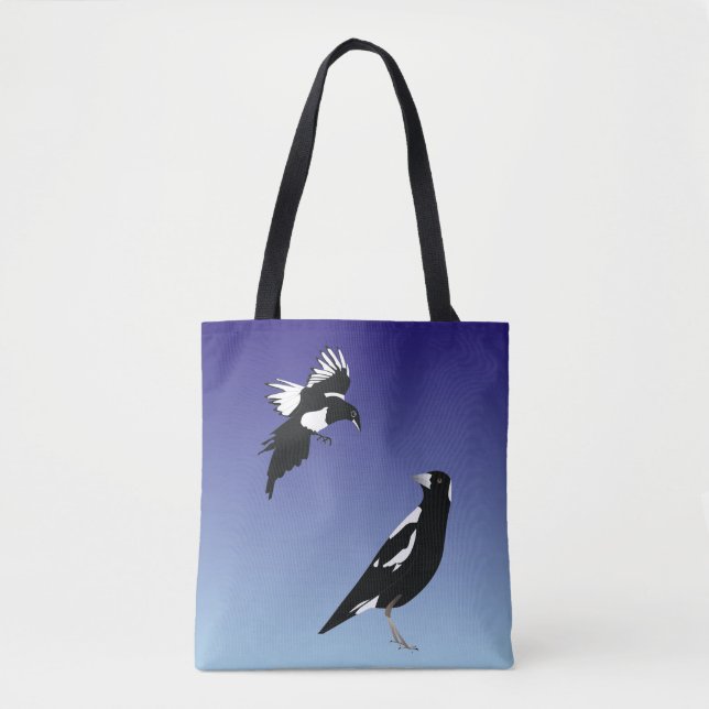 Bolso De Tela Pájaros negros con fondo azul (Anverso)