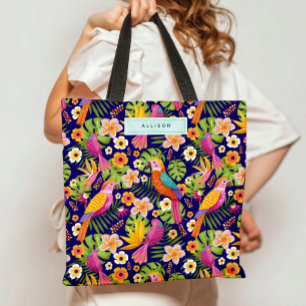 Bolso De Tela Pájaros Tropicales Lindos Nombre Personalizado Ilu
