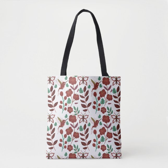 Bolso De Tela Pájaros y mariposas sin soldadura florales (Anverso)