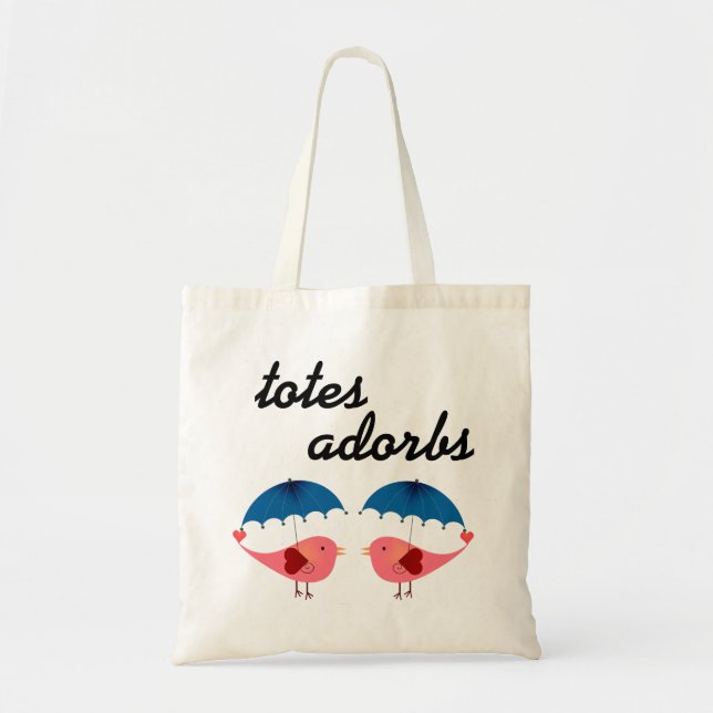 Bolso De Tela Pájaros y paraguas lindos de Adorbs de los totes (Frente)
