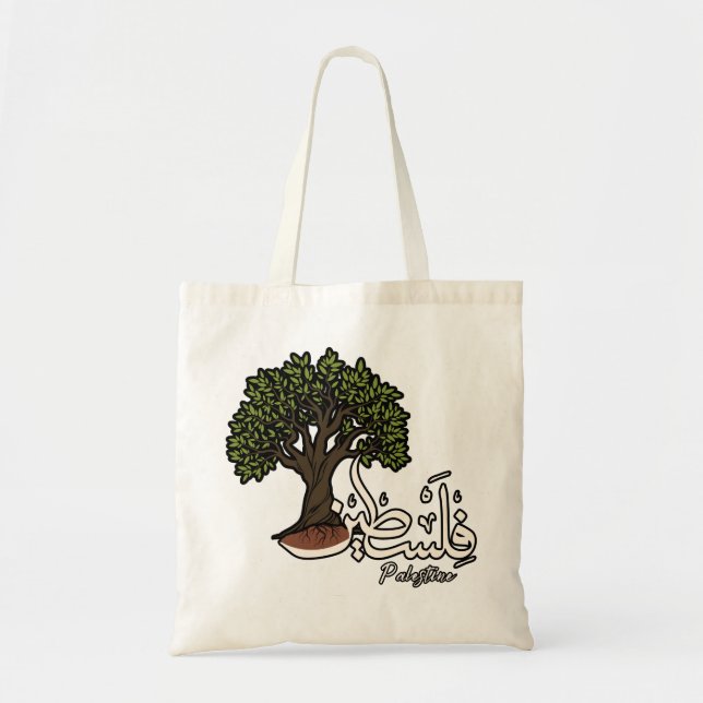 Bolso De Tela Palabra árabe palestina con olivo palestino (Frente)