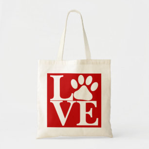 Bolso De Tela Palabra de AMOR Blanco Huellas de Perro Patrón Sob