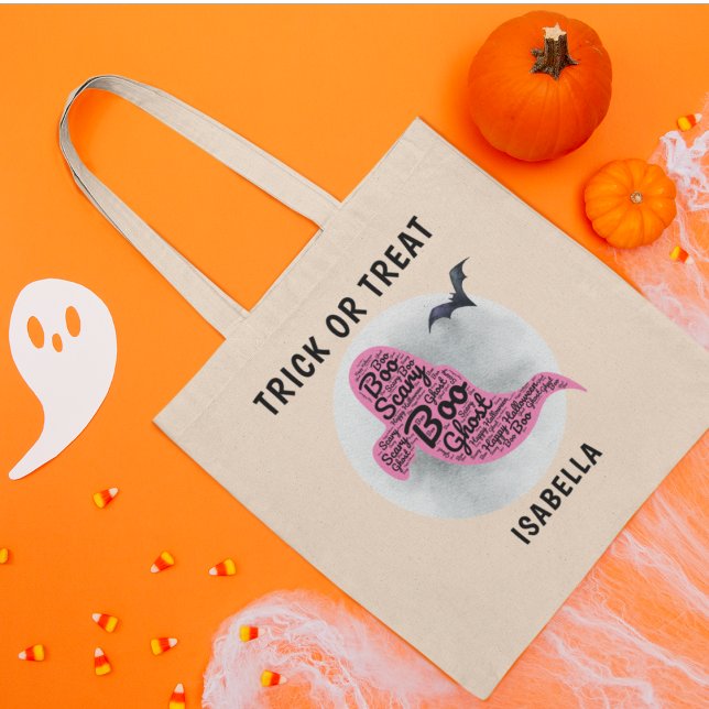 Bolso De Tela Palabra fantasma rosa suave arte de Halloween |Tra (Subido por el creador)