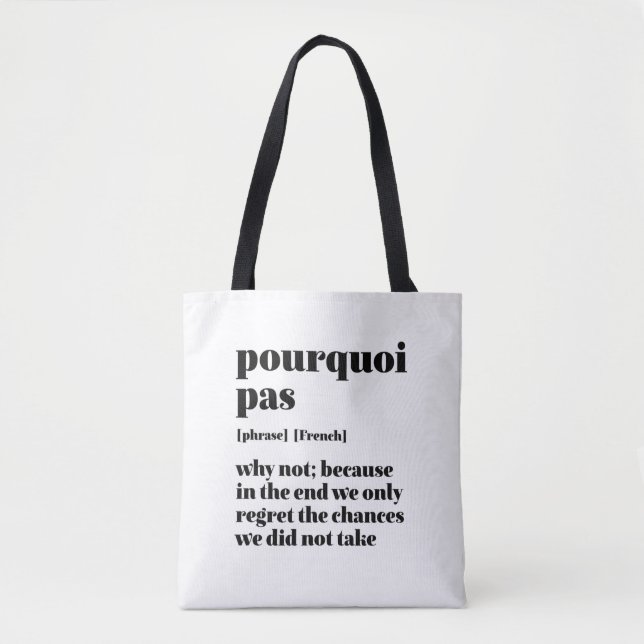 Bolso De Tela Palabra francesa inspiradora toma la oportunidad d (Anverso)