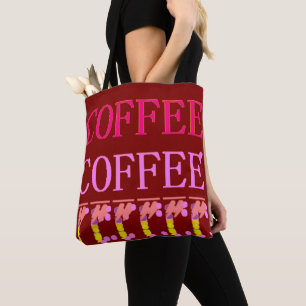 Bolso De Tela Palabras de texto café con patrones de colores mar