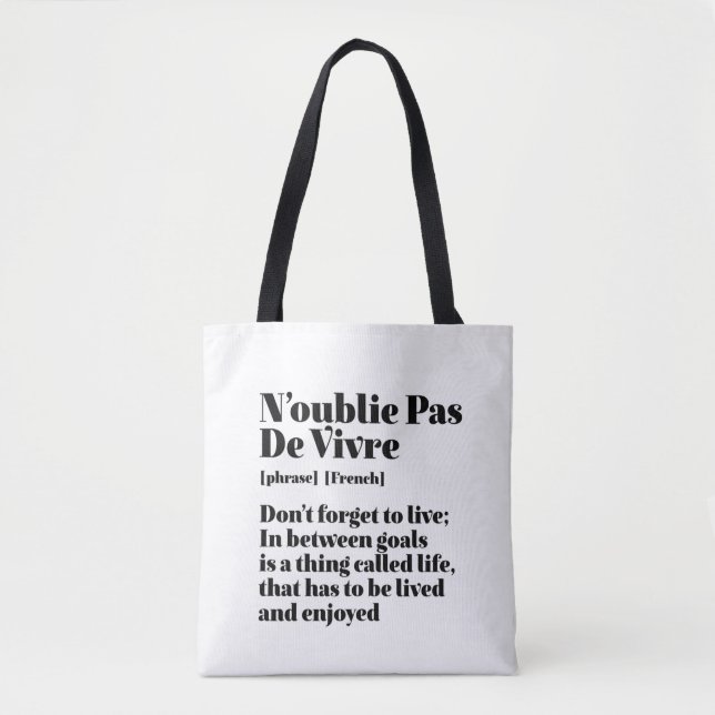 Bolso De Tela Palabras inspiradoras en francés citan a Pas de Vi (Anverso)