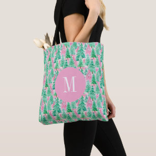 Bolso De Tela Palm Beach Árboles de Navidad Monogramados