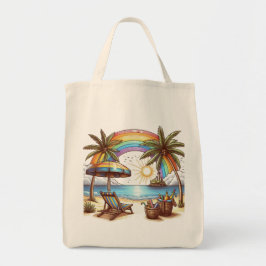 Bolso De Tela Palm Beach con arcoíris y sol