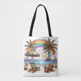 Bolso De Tela Palm Beach con arcoíris y sol