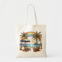 Bolso De Tela Palm Beach con arcoíris y sol